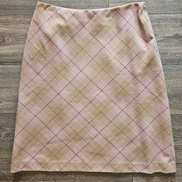 Ann Taylor Loft tan and pink wool blend plaid skirt - Picture 1 of 4